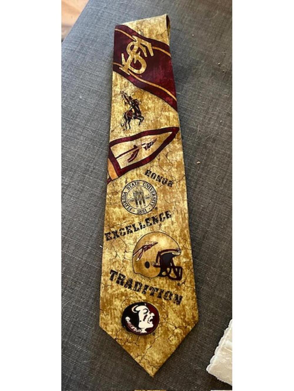 Florida State University FSU Vintage Eagle Designer Yellow and Burgundy Tie